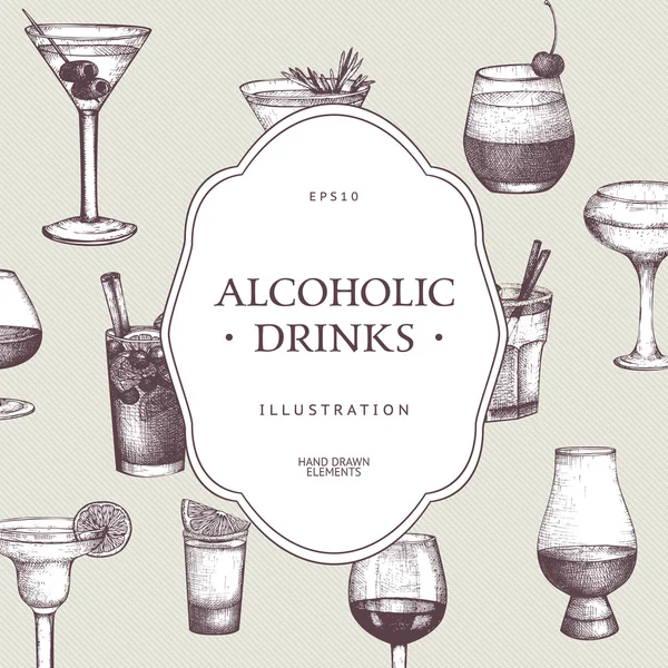 Hand dras alkoholdrycker illustration — Stock vektor