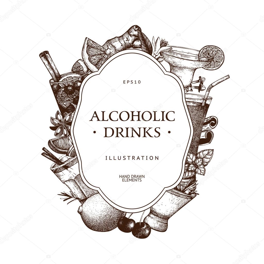 hand drawn alcoholic drinks illustration