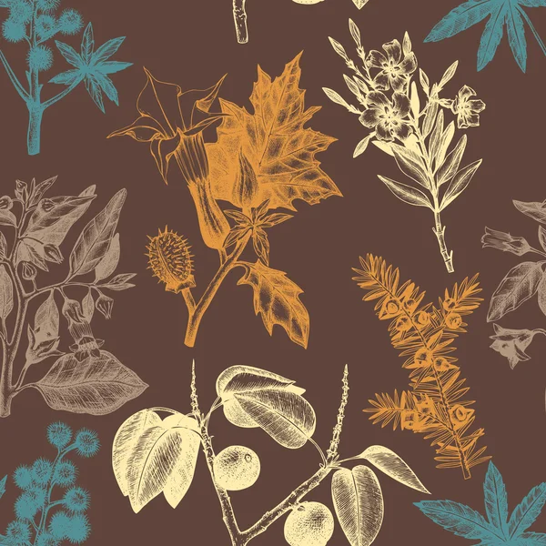 Botanische patroon met giftige bloemen — Stockvector