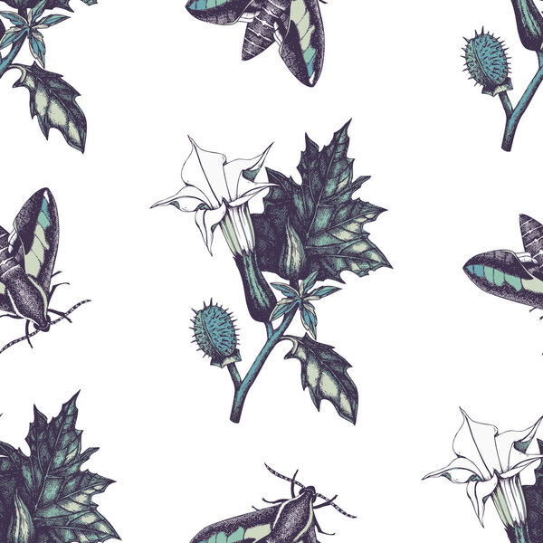 Винтажный узор с бабочками и цветами
