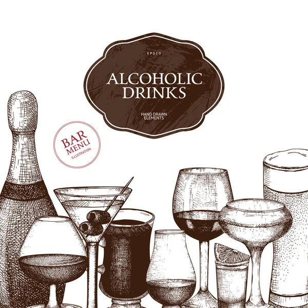 Bosquejo de bebidas alcohólicas vintage — Vector de stock