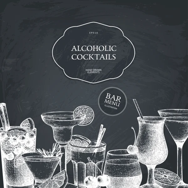 Modèle de cocktails alcoolisés rétro — Image vectorielle