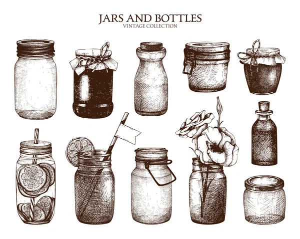 Kavanozlar ve şişeler koleksiyonu — Stok Vektör