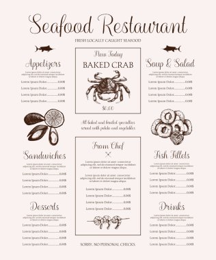 Deniz ürünleri menü tasarımı 