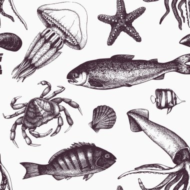 Vintage deniz yaşamı deseni 