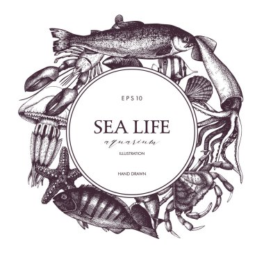 Deniz yaşamı ile eskizli çerçeve 