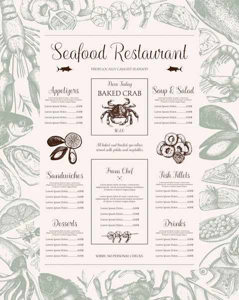 Design de menu de frutos do mar — Vetor de Stock