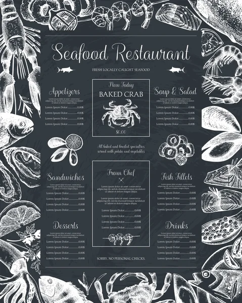 Menu de restaurant de fruits de mer décoratif — Image vectorielle