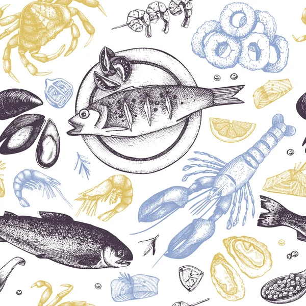 Fondo de mariscos sin costura — Vector de stock