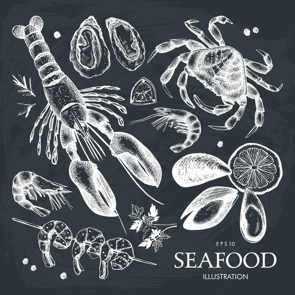 Seafood set. Menu Chalkboard - Stok Vektor