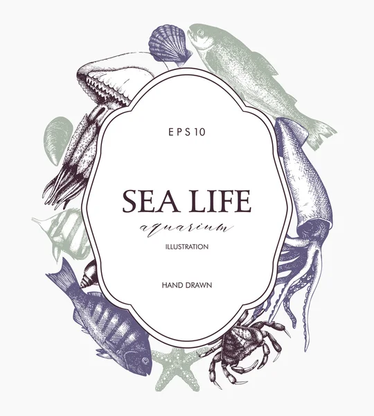 Kort design med Sea Life — Stock vektor