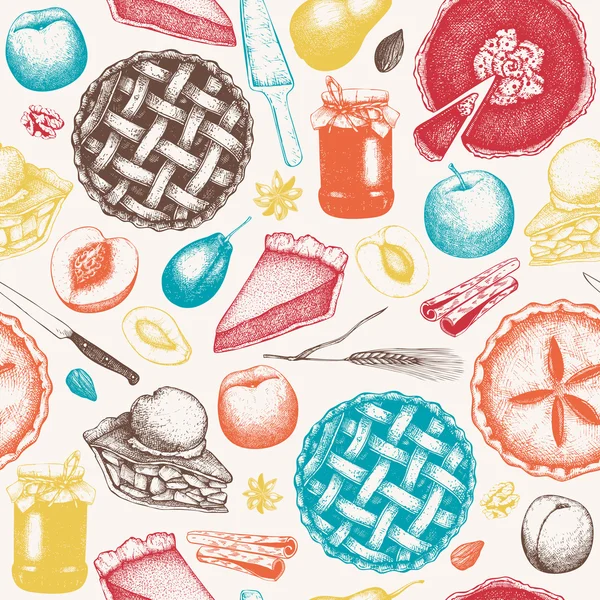 Naadloos patroon met fruit desserts — Stockvector