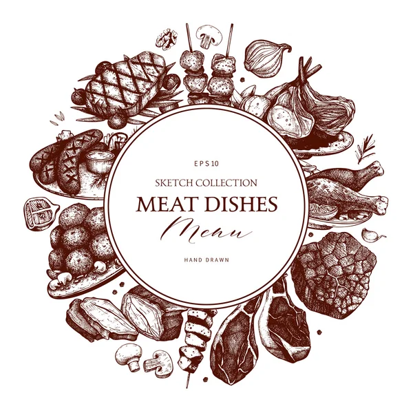 Plantilla de menú de restaurante con platos de carne — Archivo Imágenes Vectoriales