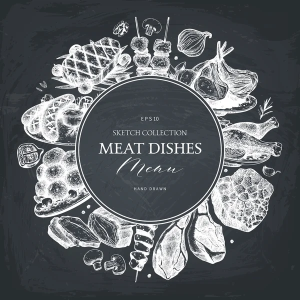 Modèle de menu restaurant avec des plats de viande — Image vectorielle