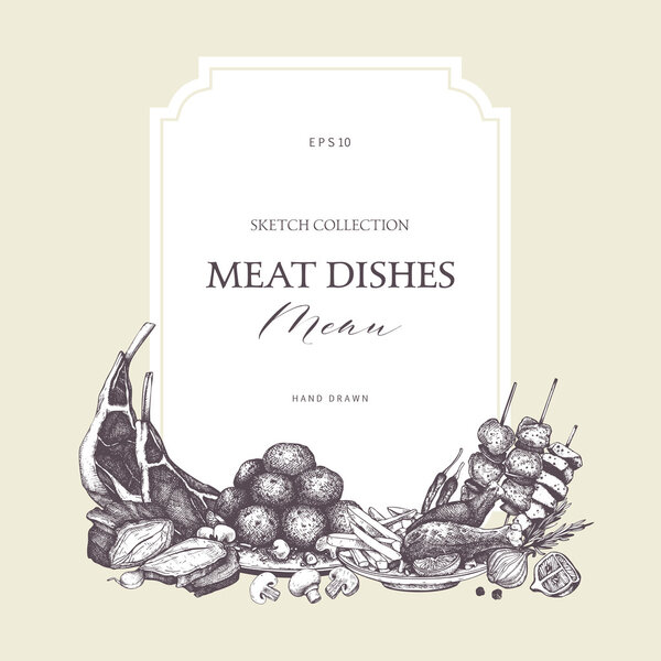 Шаблон меню ресторана с мясными блюдами
