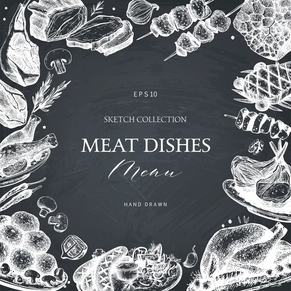 Modèle de menu restaurant avec des plats de viande — Image vectorielle