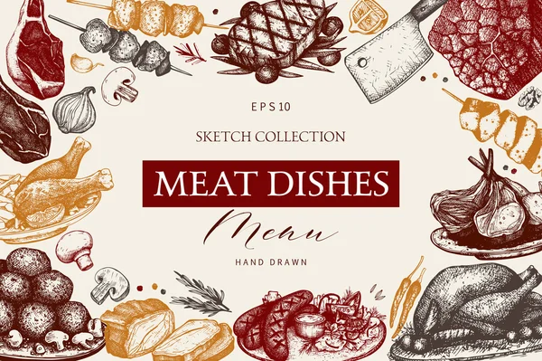 Plantilla de menú de restaurante con platos de carne — Archivo Imágenes Vectoriales
