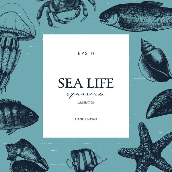 Vintage ram med havet liv — Stock vektor