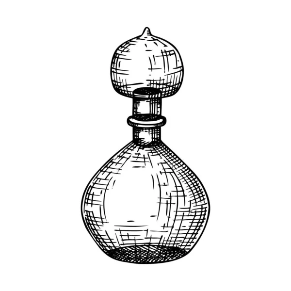 Hand Sketched Glass Bottle Illustration Vintage Style Glassware Drawing Alchemy — Stock Vector