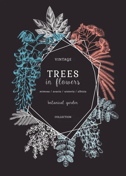 Векторний Банер Вручну Вирізаними Деревами Квітах Вінтажні Ілюстрації Щодо Цвітіння — стоковий вектор
