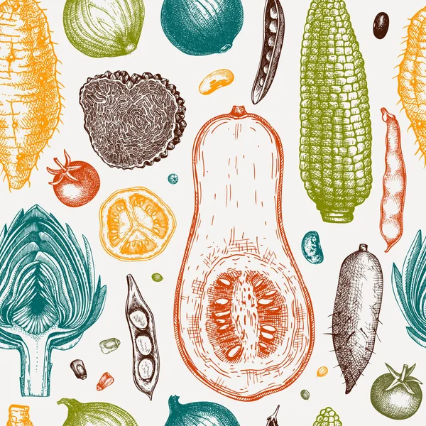 Patrón Sin Costura Verduras Temporada Cosecha Festival Vector Fondo Hierbas — Archivo Imágenes Vectoriales