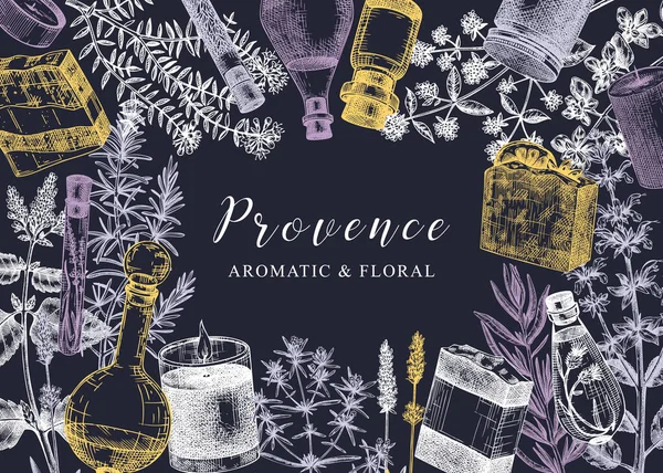 Provence Gyógynövények Háttér Táblán Kézzel Rajzolt Aromás Gyógynövények Tervezése Tökéletes — Stock Vector