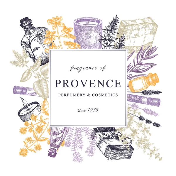 Provence Kräuter Grußkarte Oder Einladung Farbe Handskizzierte Aromatische Zutaten Und — Stockvektor