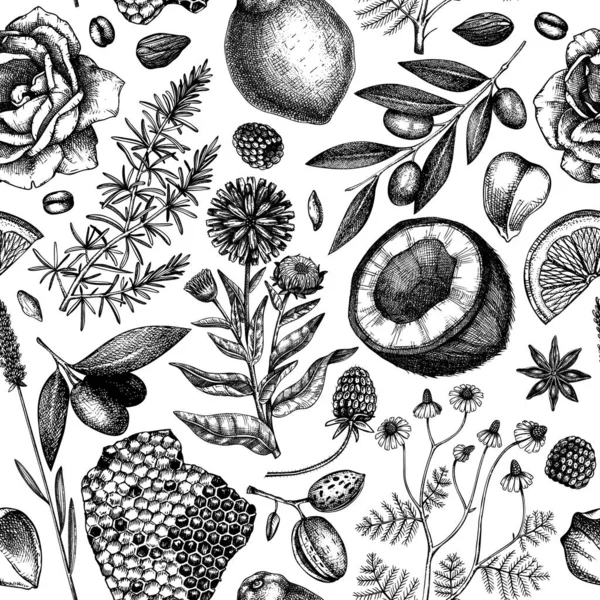 Disegno Sapone Disegnato Mano Ingredienti Naturali Materiali Aromatici Cosmetici Profumeria — Vettoriale Stock