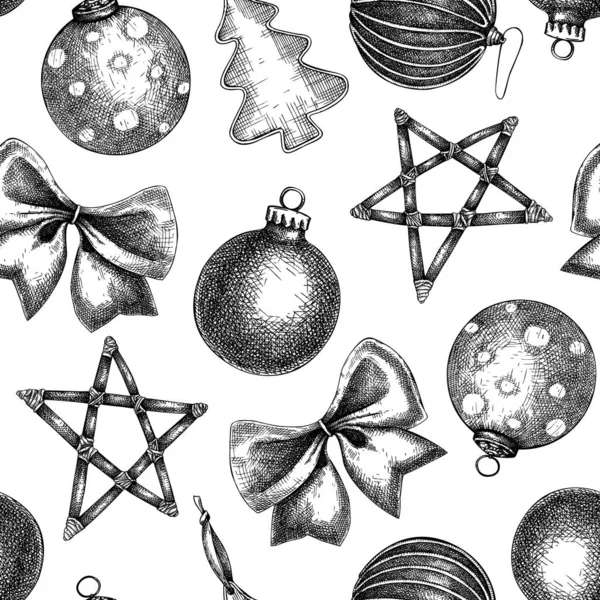 Christmas Decoration Elements Seamless Pattern Winter Backdrop Hand Sketched Christmas — स्टॉक वेक्टर