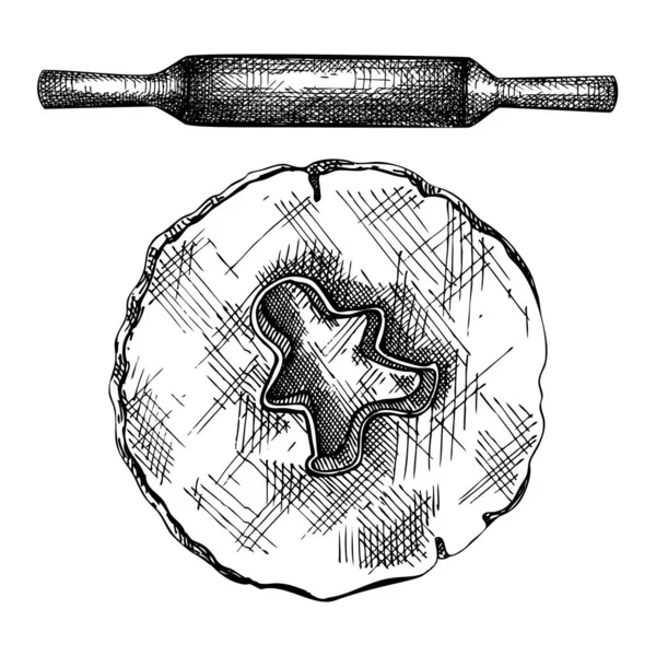 Noel Kurabiyeleri Koleksiyonu Elle Çizilmiş Pişirme Süreci Elementleri Kurabiye Hamur — Stok Vektör