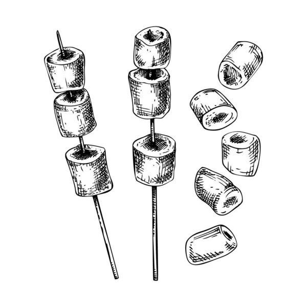 Illustrazione Vettoriale Dei Marshmallow Disegnata Mano Tradizionale Natale Dolce Cibo — Vettoriale Stock