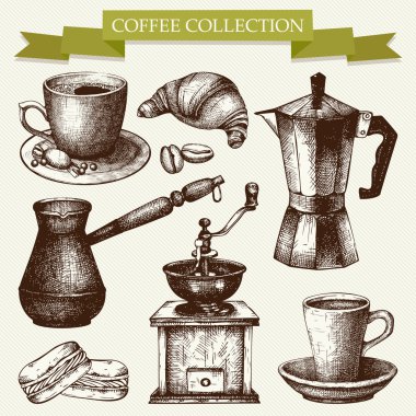 Vintage coffee and pastry illustration clipart