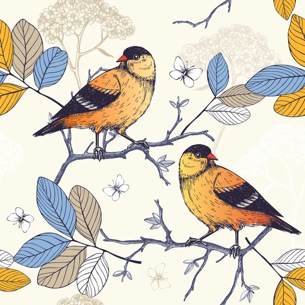 Бесшовный рисунок с птицами — стоковый вектор