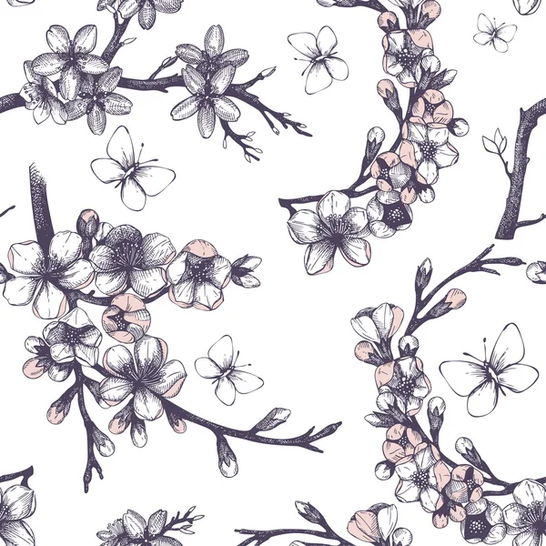 Modèle sans couture avec des brindilles d'arbre en fleurs — Image vectorielle