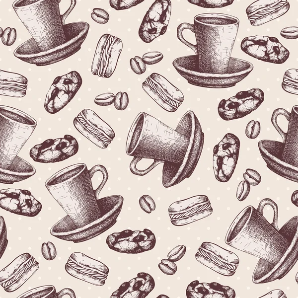 Motif sans couture avec café et desserts — Image vectorielle