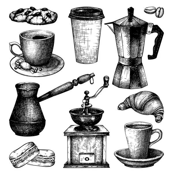Vintage kopi dan kue ilustrasi - Stok Vektor
