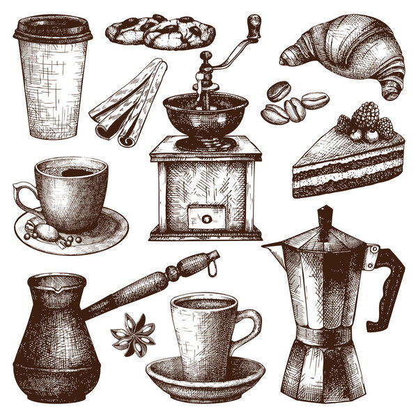 Винтажная иллюстрация кофе и кондитерских изделий
