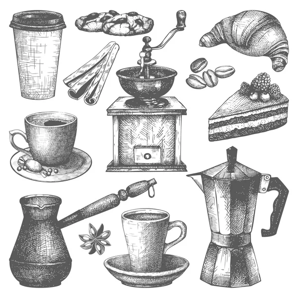 Illustrazione di caffè e pasticceria vintage — Vettoriale Stock