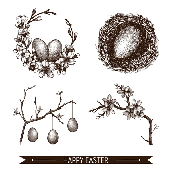 Set de bocetos de Pascua vintage . — Vector de stock