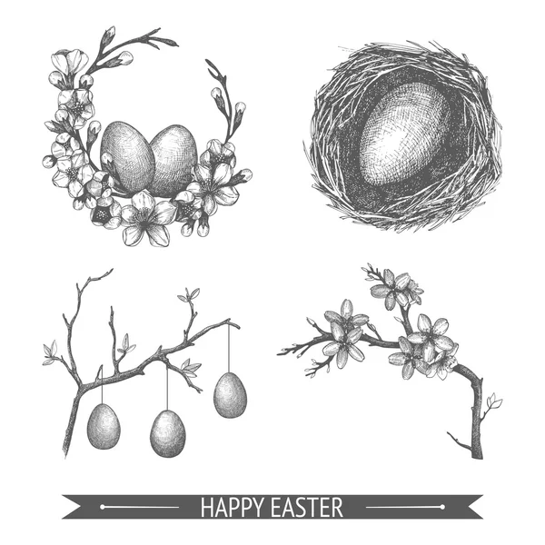 Easter vintage sketch set. — Stock Vector