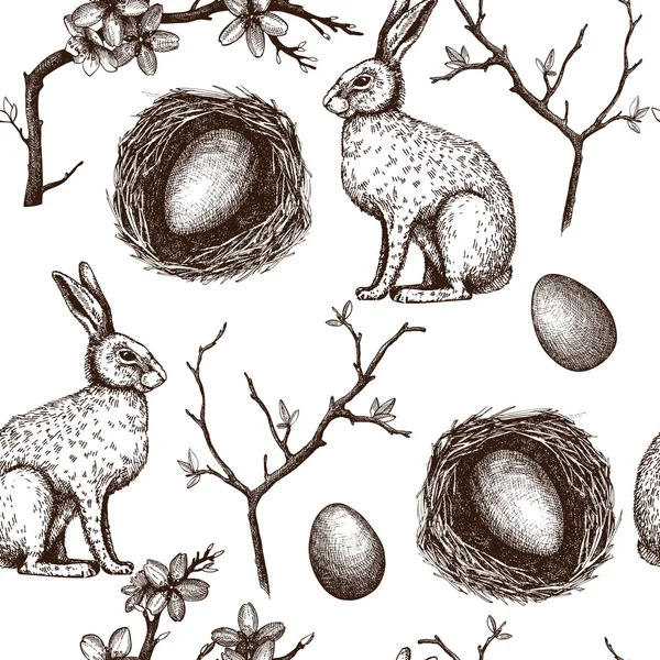 Modèle sans couture avec des lièvres de Pâques — Image vectorielle