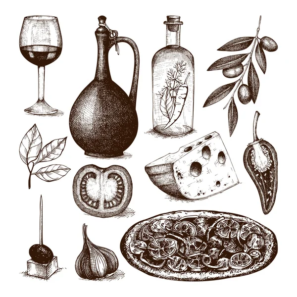 Colección de comida italiana tradicional — Archivo Imágenes Vectoriales