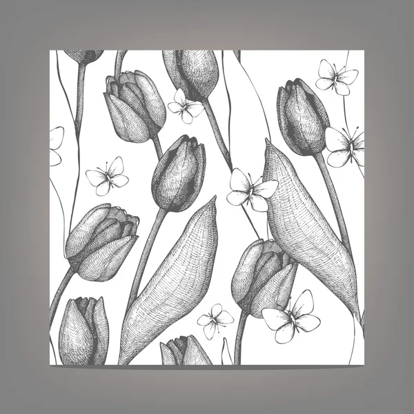 Speichern Sie die Datumskarte mit Tulpen — Stockvektor