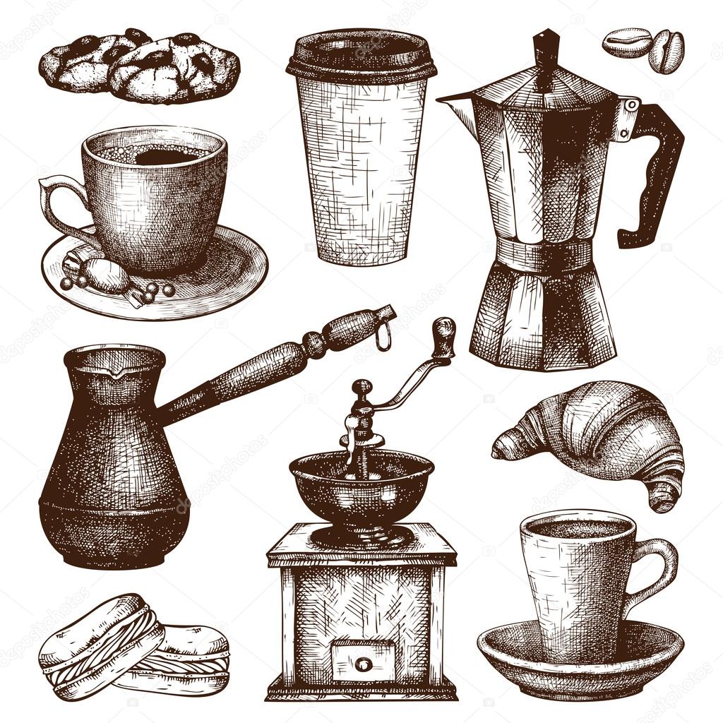 Vintage coffee and pastry illustration