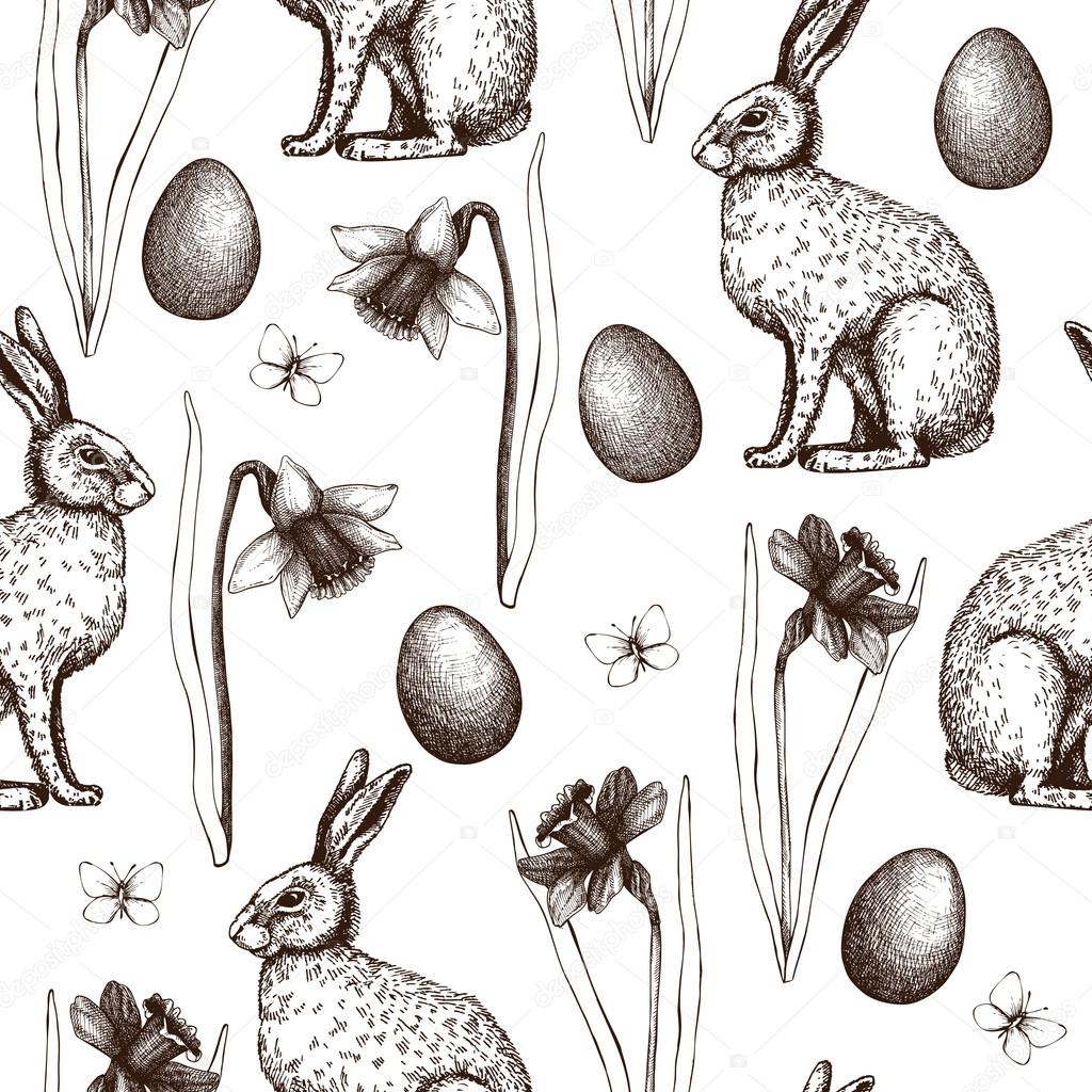 Seamless pattern with Easter hares