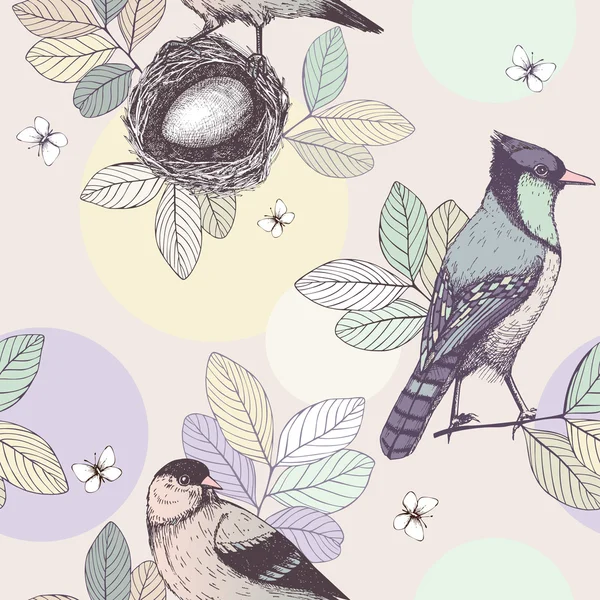 Sömlöst mönster med fåglar — Stock vektor