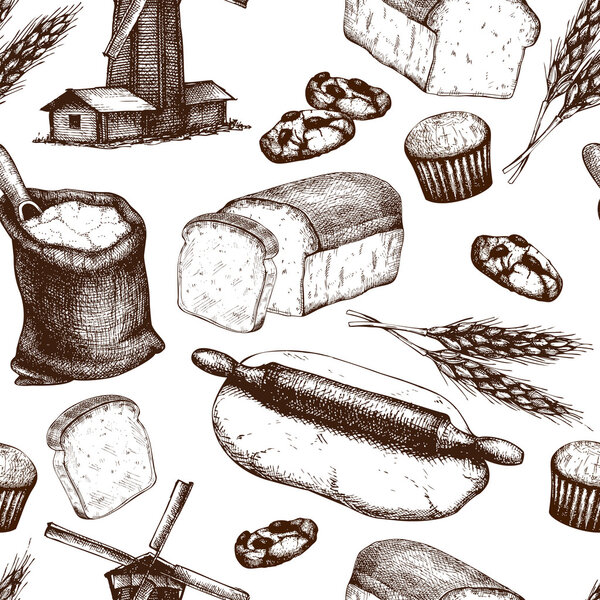 Vintage bakery sketch background