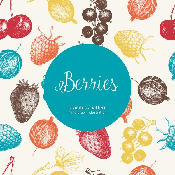 Vintage fruit and berry seamless background — Stock Vector