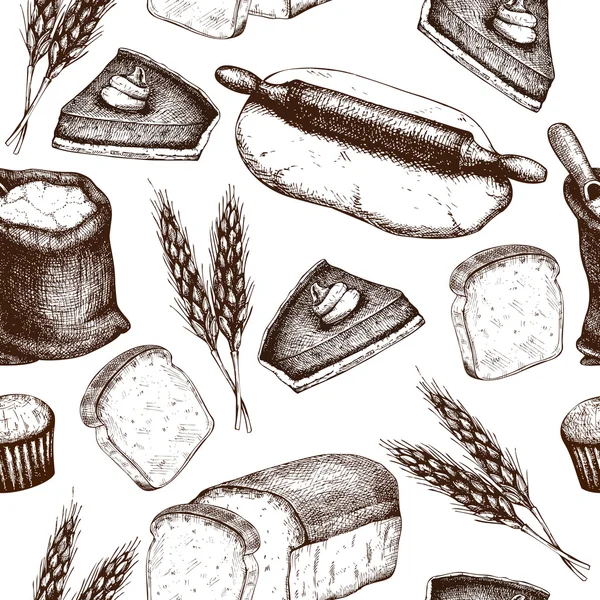 Вінтажний фоновий ескіз пекарні — стоковий вектор