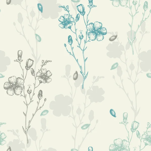 Fond avec croquis de fleurs de lin — Image vectorielle